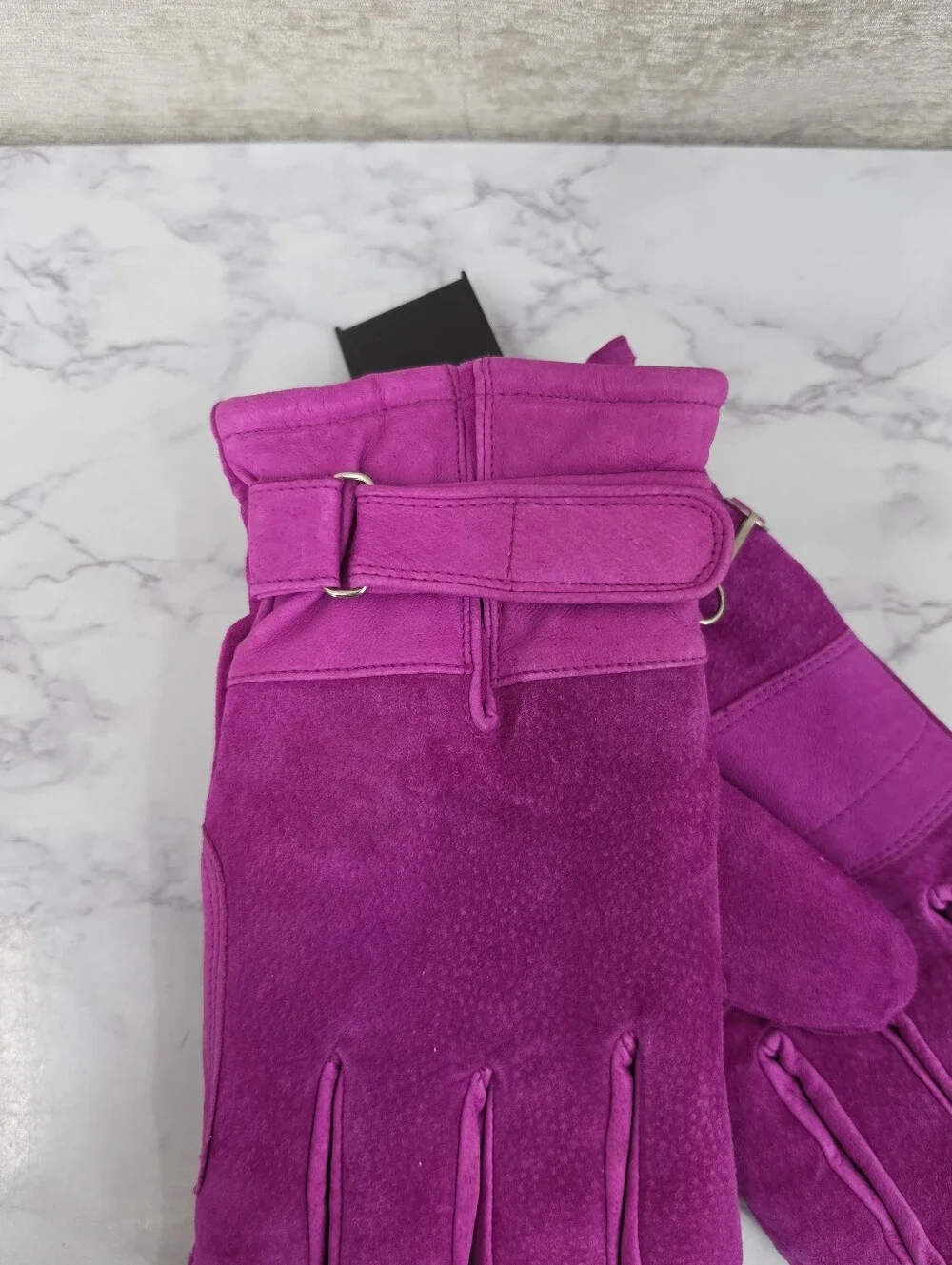Wilsons Leather Fuchsia Pink Suede Winter Gloves Faux Sherpa Lining